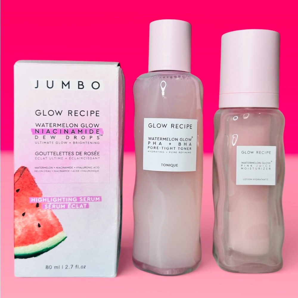 Glow Recipe Skincare Bundle All New Moisturizer, Toner, And Jumbo Serum